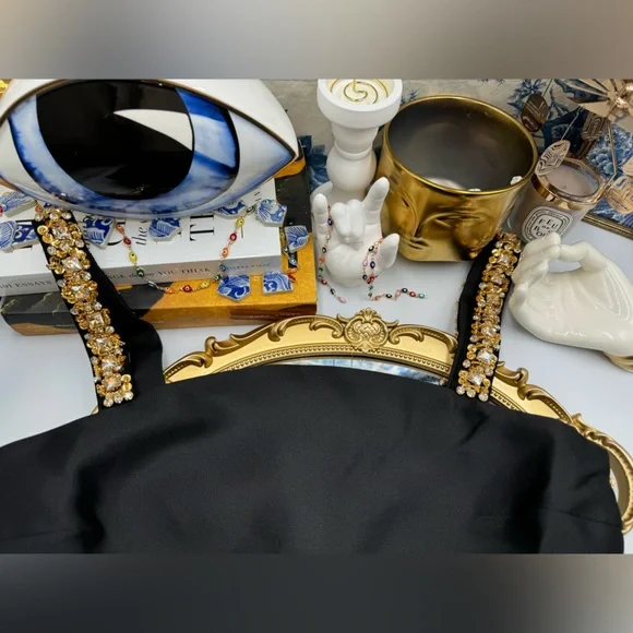 🆕 SELF-PORTRAIT 🧿 NWOT Embellished Taffeta Mini Dress, Black - Sz UK 10 / US 6 - Picture 15 of 17